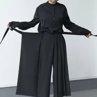 Zweilagige plissierte dunkle lockere 9-Punkt-Hose mit weitem Bein Unisex vielseitige, hoch taillierte, eng taillierte, gerade Culottes