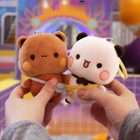 Bubu Dudu Soft Toy Keychains Overalls Panda Doll Plush Couple Bag Decorate Cartoon Animal Key Chain Cute Valentine's Day Gift