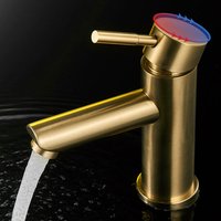 Brushed Gold Stainless Steel Bathroom Sink Faucet, Modern 2-Hole Deck Mount Basin Mixer Tap with Cold & Hot Water