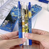 4Pcs/Box 0.5mm Ballpoint Pens Trendy Van Gogh Oil Painting Press Gel Pen Black Ink Stationery Quick-Drying Pens For Student