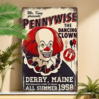 Retro Pennywise Dancing Clown Metal Tag, Aluminum Wall Art, Suitable for Bar, Pub, Cafe, Home Decoration, Rustic Iron Painting,