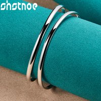 New 925 Sterling Silver Double Circle Two Line Adjustable Bangle For Women Party Engagement Wedding Fashion Jewelry Accessories