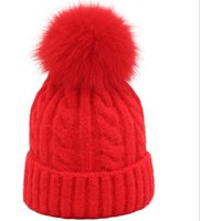 Winter Warm Knit Hat for Women Casual Solid Striped Skullies Gorros Ski Hats Kids Floppy Fur Pompom Beanie Cap