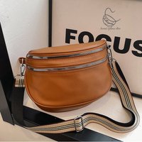 Elegant Solid Colour PU Leather Fanny Packs For Women Double Zippers Design Waist Bag Female Waist Pack Wide Strap Crossbody Bag