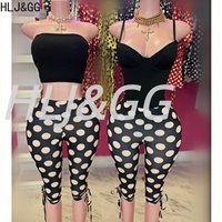 HLJ&GG Sexy Bodysuits Polka Dot Shorts Two Piece Sets Women V Neck Spaghetti Strap Bodysuits Top And Shorts Outfits Streetwear