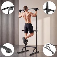 Power Tower Dip Station for Home Gym, Adjustable Pull Up Bar with Dip Bars, Heavy Duty Strength Training Station for Chin Ups, Knee Raises, Push Ups and Leg Raises, 10 Height Settings, 150 kg Max Load