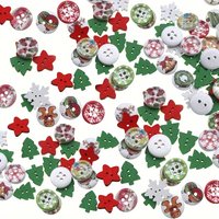 100 Wooden Christmas Buttons - A variety of festive patterns for sewing, crafts, and handmade projects to perfectly decorate a r