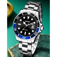 SANDA Business Stainless Steel Watch Classic Red Blue Circle Diving Series Magnifying Glass Calendar Quartz Watches Montre Homme