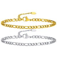 3mm Figaro Chain Bracelet Stainless Steel Gold Plated for Women Adjustable Link Jewelry Gift
