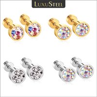 LUXUSTEEL 6MM 2022 Stainless Steel Earrings Round Bling Colorful CZ Anti-allergy Brinco Earrings For Women Girl Party Wedding