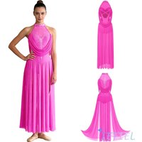 Womens Lyrical Ballroom Dance Dress Long Dress Halter Rhinestones Split Dresses for Latin Jazz Stage Competition Dance Clothing