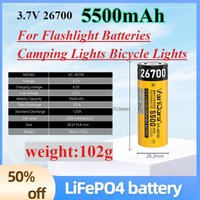 3.7V 26700 5500mAh Lithium Rechargeable Battery Discharge 20A Power for Flashlight Batteries Camping Lights Bicycle Lights