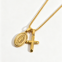 Christian Virgin Mary Necklace Stainless Steel Religious Necklace Men's Cross Necklace Pendant