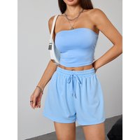 Women's fashionable casual racerback + shorts set, Y2K hot girl style and casual comfortable women's outfit