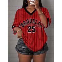 2026 Retro Striped Jerseys Women MEN Style Brooklyn No.25 Print T-Shirt Girl V Neck Outdoor Sports Plus-Size Beach Surf T-Shirt
