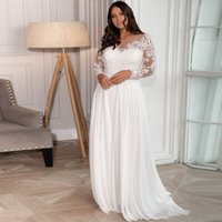 Plus Size Boho Wedding Dresses A-line Sheer O-neck Long Sleeves Chiffon Appliques Bohemian Bridal Gown Vestido De Noiva
