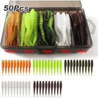 50Pcs/Box Soft Lures 6.5cm 7.5cm 8.5cm Thread TPE Worm Jig Hook Carp Fishing Pesca Swimbait Gear Fishy Flavor Tackle box Bait