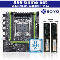 SOYO White X99 Motherboard Kit with E5-2680 V4 CPU and DDR 2133MHZ 8GB*2=8GB RAM LGA2011-3 C612 Chipset Dual Channel DDR4 M.2
