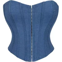 Fashion Denim Corset Crop Tops Female Underwear Backless Body Shaper Short Torso Bustier Vest Blue