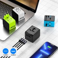 International Travel Adapter with 4 USB Ports(3.4A) Type C & USB-A Fast Charging Universal Wall Charger for Europe US UK AU CA