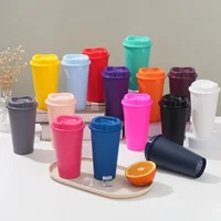475ML Large Capacity Plastic Straw Cup for Birthday Parties Coffee Drinking Reusable Macaron Colored Straw Cup Takeaway New