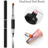 LINMANDA Gel Nail Brush Stainless Steel Dual-Ended Nail Art Brushes 2 in 1 Design Flat Gel Nail Art Slice Builder Gel Brush Tool