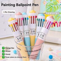 1Pcs Creative 10 in 1 Colored Drawing Ballpoint Pens Ballpoing Pens 10 Colors Student Stationery Cute Pen Office Supplies