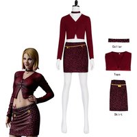 Silent Hill 2 Maria Cosplay Costume Wine Red Jacket Leopard Skirt Cosplay Costume Outfit Apparel Clothing Suit for Halloween