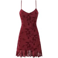 French Vintage Sexy Spaghetti Straps Flowers Short Dress Bungundy Black