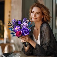 Purple Roses Building Set Blocks Flowers Artificial Plant Simulated Bouquet Gothic Decor Valentines Day Gift for Adult Brick Toy