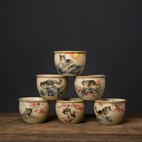 Cute Cat Teacup Chinese Coarse Pottery Ceramic Opening Cup Pottery Beautiful Tea Cups Set Teaware for Tea Ceremony