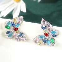 Shining Colorful Synthetic Zirconia Butterfly Stud Earrings Women Fashion Charm Earrings Party Banquet Jewelry Accessory