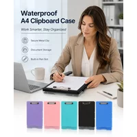 Multifunctional A4 File Box, Clear Desk Document Organizer for Papers, Plastic Writing Board with Clip for Exams
