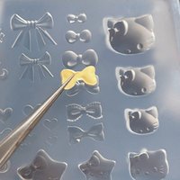 Hello Kitty Kawaii Nail Art Mold: 3D Cartoon Bow Silicone Molds – DIY Nail Pattern, Soft Silicone Carving Tool, Nail Charms