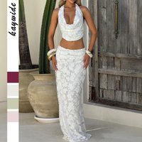 Y2K Halter Neck Two Piece Set 2026 Summer Sexy Crop Top and Long Skirt for Beach Party Casual Outfit Fashion Coord