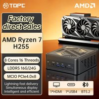 TOPC AMD Ryzen 7 H255 Mini PC LPDDR5 16GB/24GB Radeon 780M USB4 MCIO PCIe x8 Expansion Dual 2.5G LAN 8K Multi Display