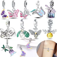 Butterfly Dragonfly Floral Dangle Original Charms Silver Plated Beads Fit Bracelets Bag Keychain Charms Diy Women Gift Accessory