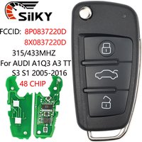 SilKY Car Remote Key 3 Buttons For Audi A3 TT S3 A4 S4 2005-13 Years 8P0837220D 8X0837220D 434Mhz 48 Chip Auto Smart Flip Key