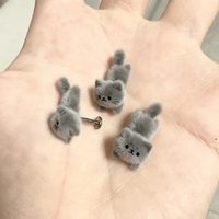 1pc Kawaii 3d Fluffy Flocking Resin Cat Animal Charms Pendant Colorful Keychain Necklace Pendant Diy Dainty Animal Ear Studs