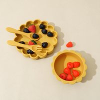 Color Kids Baby Silicone Tableware Set Cute Lion Shape Suction Plate BPA Free Spoon Fork Training Baby Dishes Feeding Bowl Set