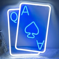 Playing Cards Neon Signs for Wall Decor Poker Teens Led Neon Light Blue White LED Light Sign for Bedroom Casino Decor