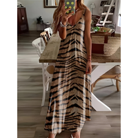 Printed Design Four Seasons casual style Tiger Stripe Pattern Print Dress V-neck sling dress