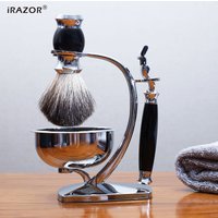 iRAZOR Luxury Classic 4 in 1 Men Shaving Kit Gift Set with Face Cleaning Badger Hair Brush and Mach 3 Barber Beard Safety Razor