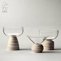 JOTO Teacup Glass Teacup with Wooden Base Handmade Teacup Set Transparent Teacup XCBR0090