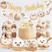 Beige Glitter Little Dumpling Birthday Party Supplies, Pre-strung Dumpling Birthday Banner, Table Centerpiece, Bday Cake Toppers