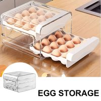 1/2PCS Double Layer Kitchen Egg Storage Box Plastic Drawer Style Large Capacity Refrigerator Organizer
