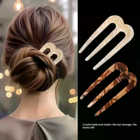 French Hair Pins For Women U Shaped Hair Forks Vintage Hairstyle Accessories Fashion 3 Prong Bun Hair Sticks Headwear