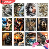 HUACAN Painting By Numbers Woman Face Landscape Adult Drawing By Numbers Seaside Home Decor Diy Gifts Wall Art