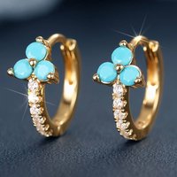 Huitan Elegant Women Hoop Earrings Blue Flower Shaped Gold Color/Silver Color Wedding Party Luxury Accessories Jewelry Inlaid CZ