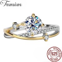 Trumium 1CT VVS1 Moissanite Rings for Women Star Trail Band 925 Sterling Sliver Engagement Ring with Certificate Gold Plated